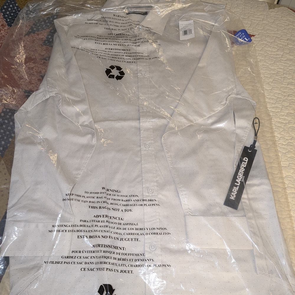 Karl Lagerfeld White with Grey Mini Polka Dots Men's Shirt